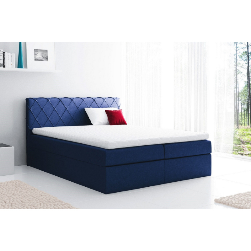Pohodlná čalúnená posteľ Perez 160x200, modrá + TOPPER