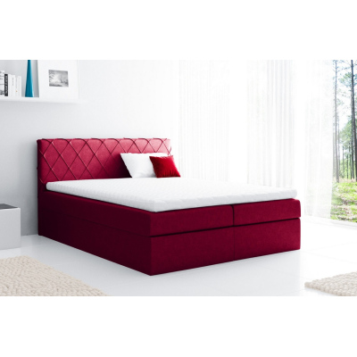 Pohodlná čalúnená posteľ Perez 180x200, červená + TOPPER