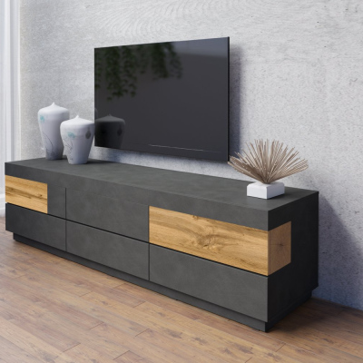 Jednoduchý televízny stolík so zásuvkami  SHADI, matera/dub wotan