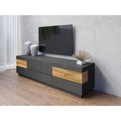 Jednoduchý televízny stolík so zásuvkami  SHADI, matera/dub wotan