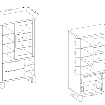 Jednodverová minimalistická vitrína GEJFUN so zásuvkami, dub Wotan