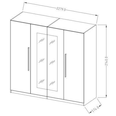 Veľká skriňa BEATA s dvomi zrkadlami - šírka 228 cm, dub Monastery