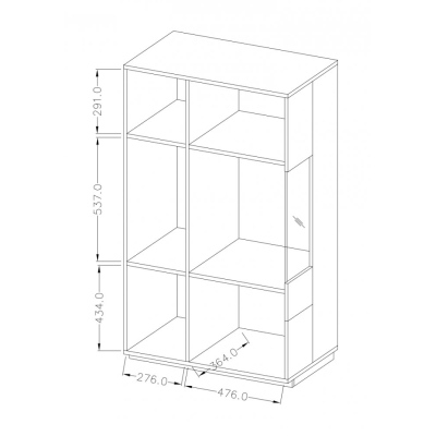 Vysoká komoda s presklenenou časťou  SHADI pravá, biela + dub wotan