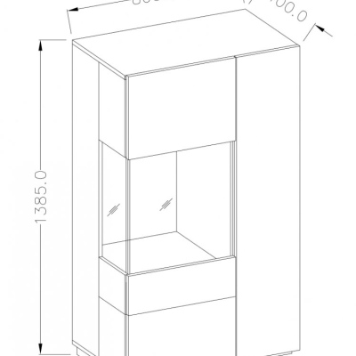 Vysoká komoda s presklenenou časťou  SHADI ľavá, biela + betón