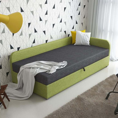 Lacné Detské jednôložkové postele: Čalúnená posteľ VALESKA 80x200, zelená + šedá
