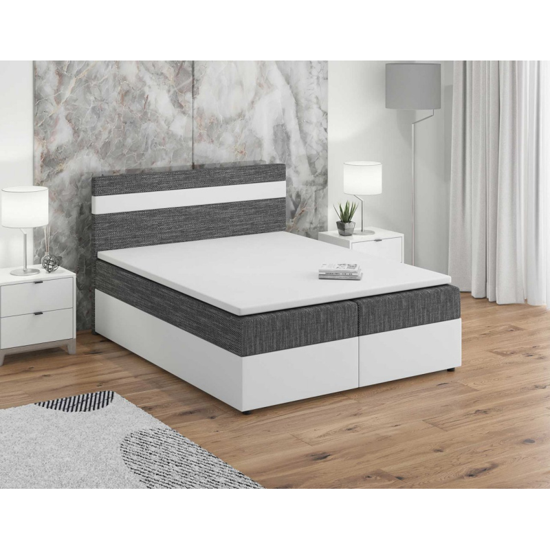Boxspringová posteľ 160x200 SISI, šedá + biela eko koža