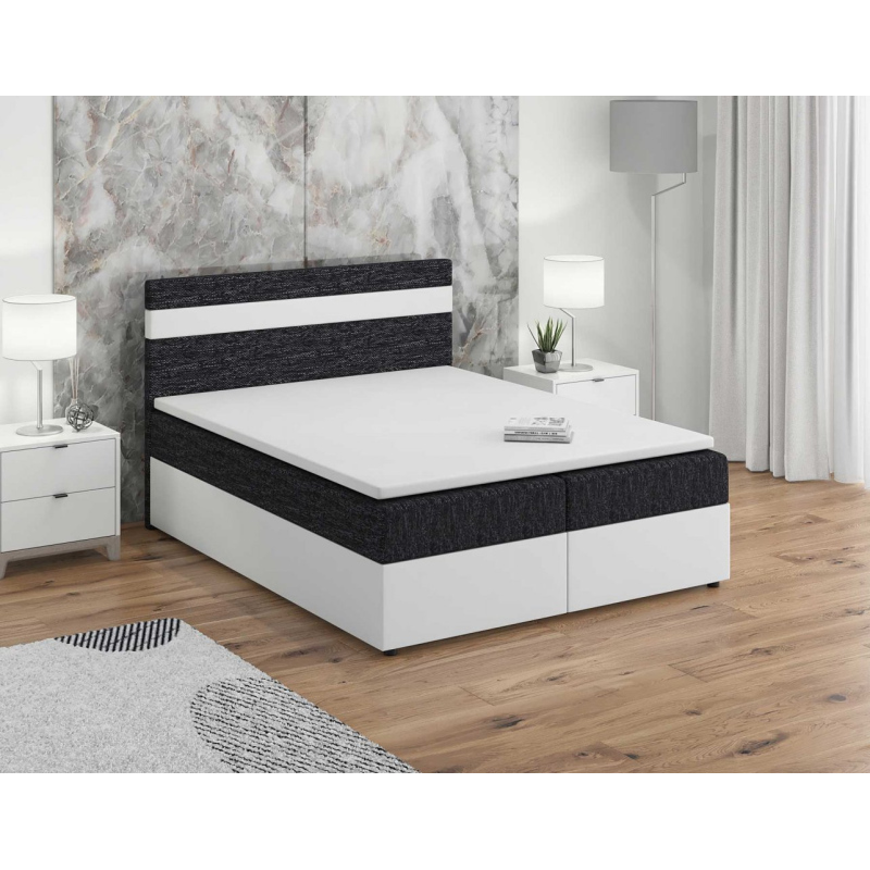 Boxspringová posteľ 140x200 SISI, čierna + biela eko koža