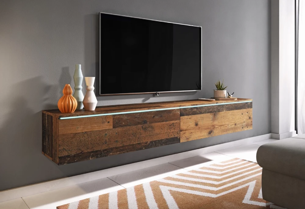 Ukážka montáže TV stolíka Ceriee so zavesením na stenu pod televíziu