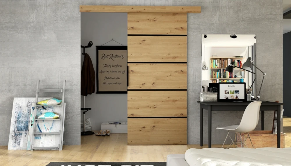 Interiérové posuvné dvere ILAS 6 v dekore dub artisan as čiernymi ozdobnými lištami