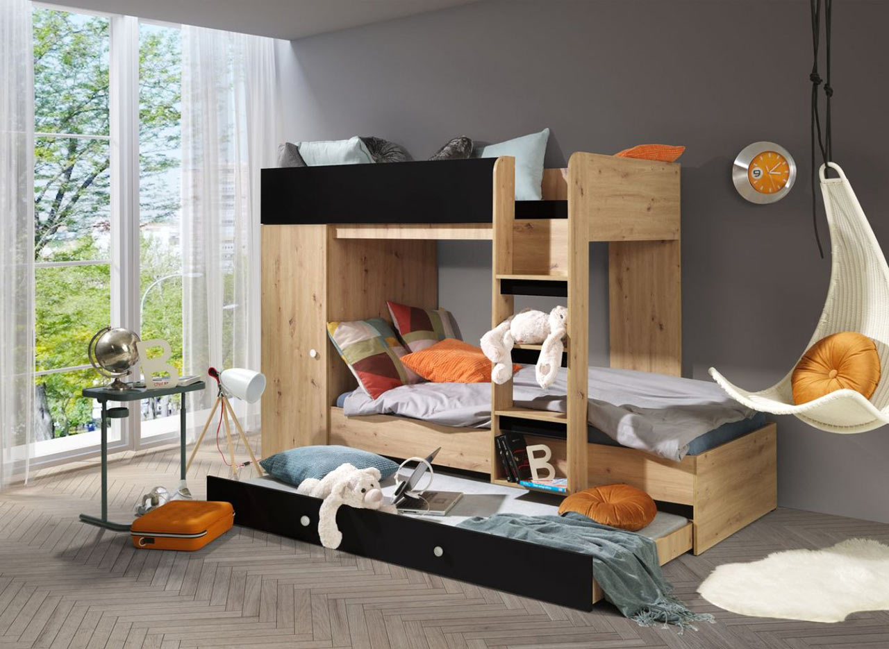 Multifunkčná dvojposchodová posteľ s úložným priestorom a skriňou