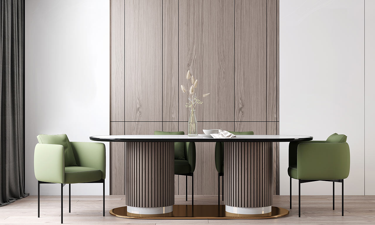 Moderne zariadená minimalistická jedáleň